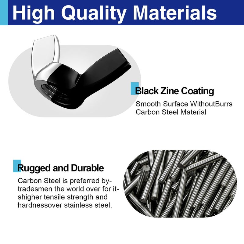 Usdrwam 22Pcs 1/4"-20 Wing Nuts Kit, Zinc Plating-Black Wing Nuts Butterfly Fasteners, Hand-Tighten Hardware Nuts Kit for Easy Assembly and Secure Fit Furniture - Image 4